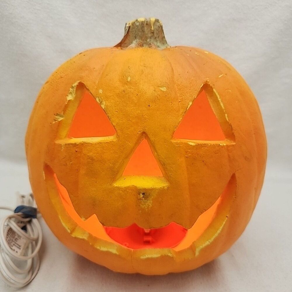 Pumpkin Light Up Jack O Lantern Decoration Foam Blow Mold 9" Trendmasters 1993